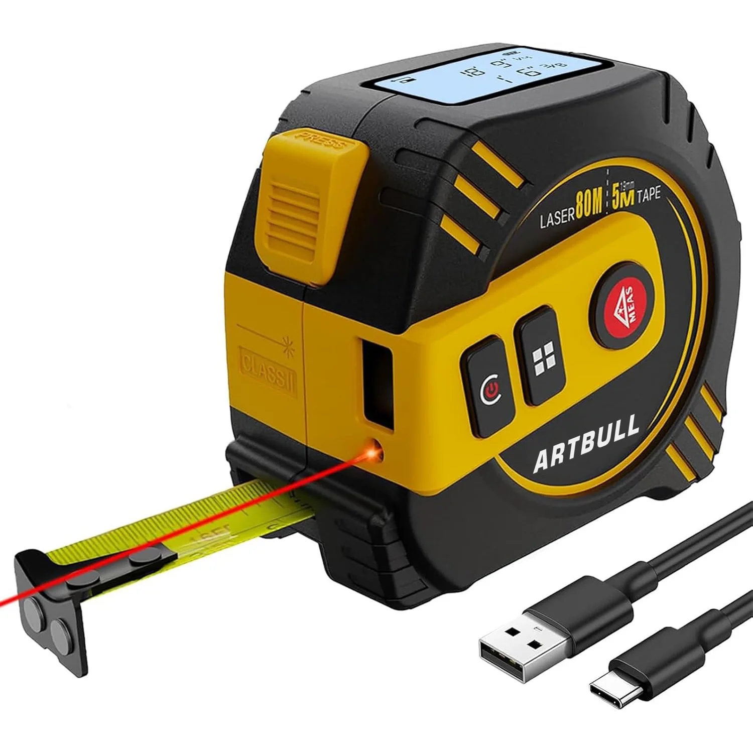 2in1 Multifunction Rechargeable 80m 40m with 5m Tape LCD Display with Backlight Laser Rangefinder Laser Tape Measure