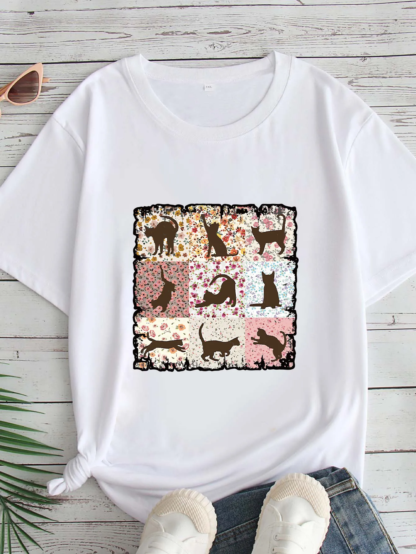 

Women's Large Size Printed round Neck Short Sleeve T-shirt 1-7XL Comfortable Casual Top in European Style