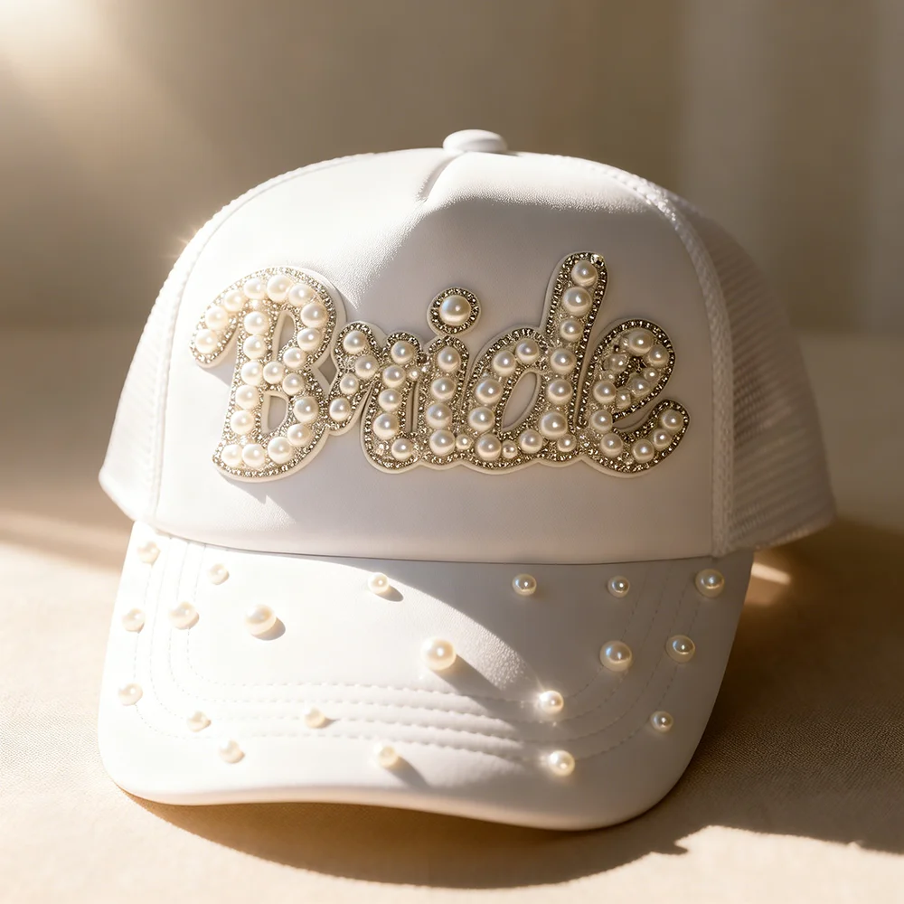 

Pearl Rhinestone Bride Trucker Hat Bachelorette Party Supplies Glitter Baseball Cap Wedding Bridal Shower Bride To Be Accessory