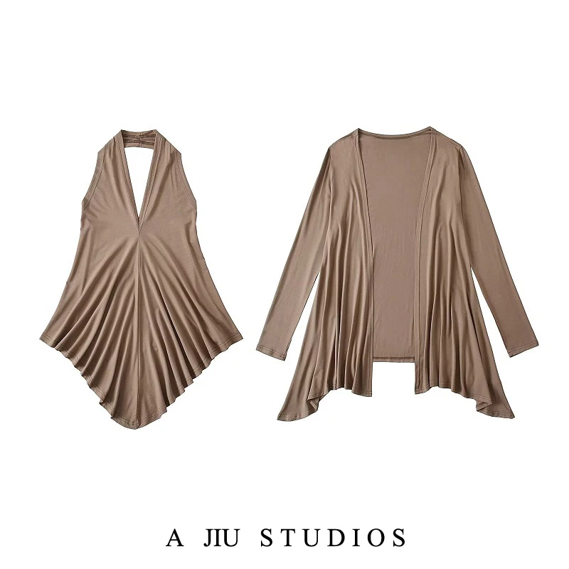 

Street Sle Свободный крой Long Sve Bal Hanging Ne Design Танцевальный топ Женская верхняя одежда Кардиган Пальто Casual Faion