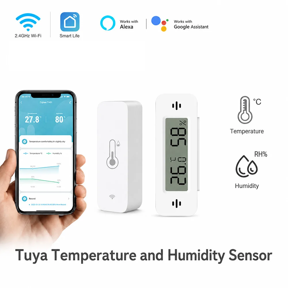 Tuya WiFi Temperature Humidity Sensor Smart Thermometer Hygrometer Battery Powered Smart Life Alexa Google Home