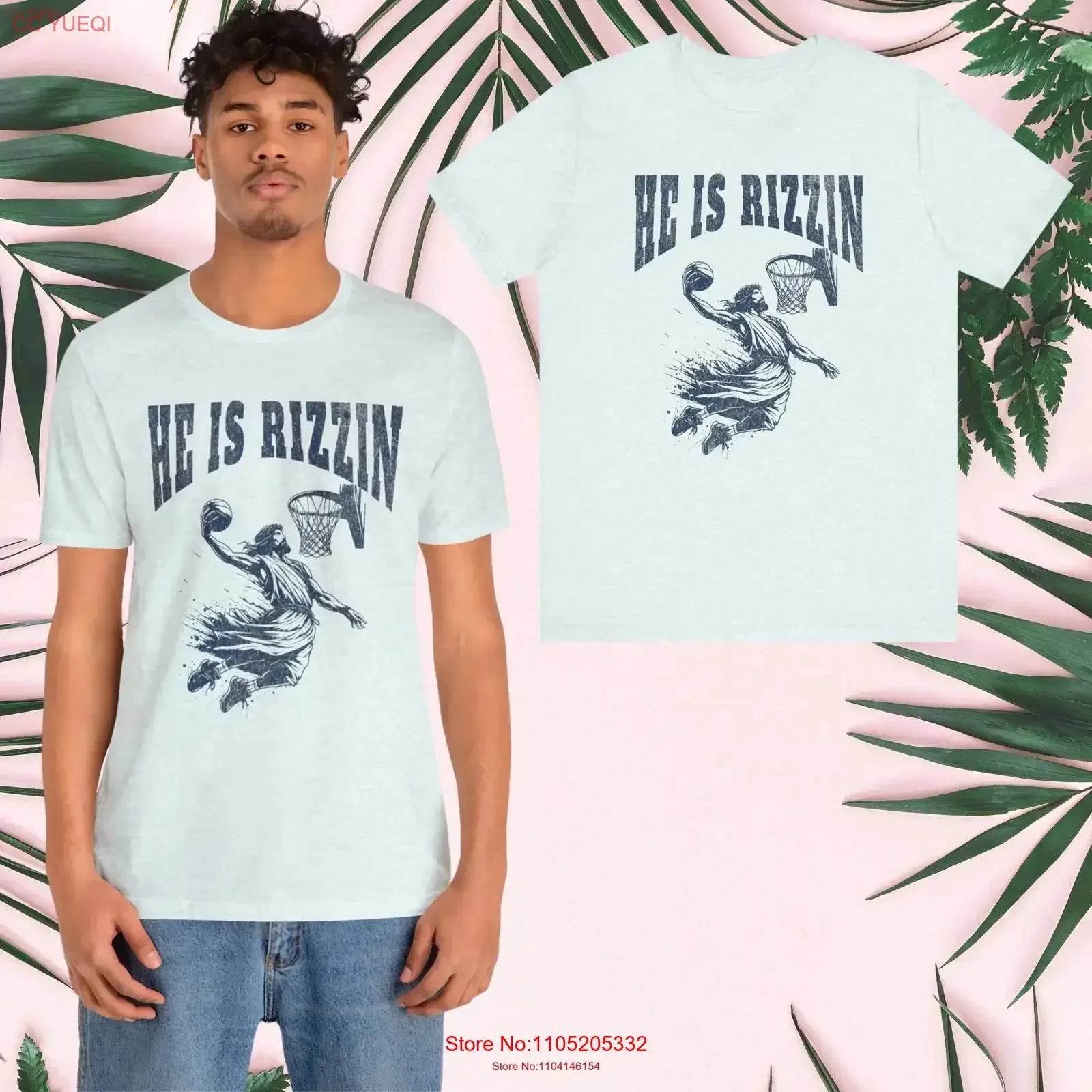 He Is Rizzin' Vintage T Shirt Funny Jesus Humor Easter Basketball Christian vintage Washed Unisex Top For Everyday Wear fashion