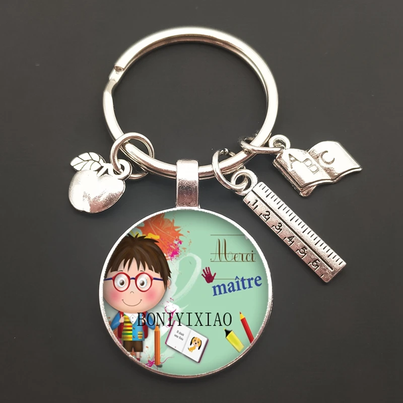 Teacher's Day gift keychain, crystal convex round glass pendant keychain, quality keychain. Thank you Teacher Enlightenment