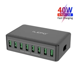 USB Charger 40W 8-port Station Desktop USB Rapid Charger for Smart USB Charger for Multiple Devices Smart Phone Tablet Laptop