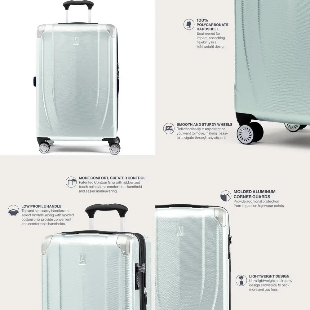

Medium Lightweight Expandable Hard Shell Suitcase with 8 Spinner Wheels, Cloud Grey, Ideal for Travel and Checked Luggage