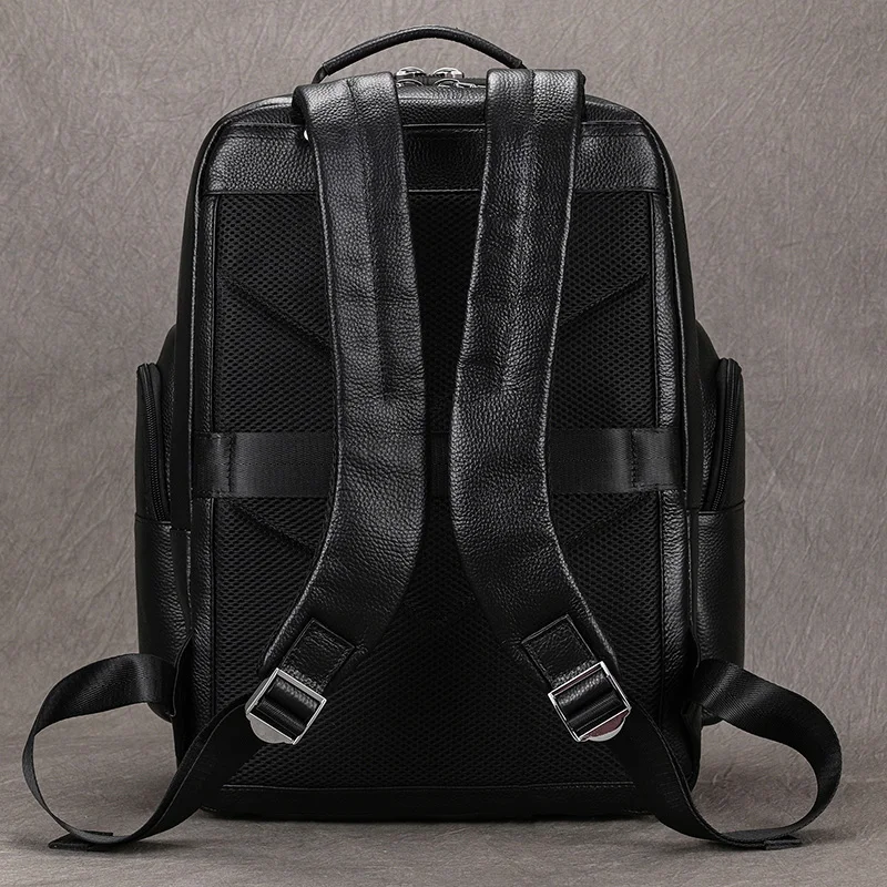 Double Layer Leather backpack For Men Large Capacity Travel Bag Business Computer Bag with USB Charging Laptop Backpacks