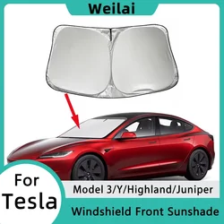 Verbesserter Windschutzscheiben-Sonnenschutz für Tesla Model 3 Highland 2024, zusammenklappbarer Sonnenschutz für die Frontscheibe, Hitzeschutz, Modell 3/Y