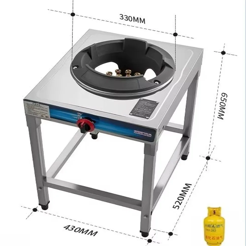 Commercial Restaurant Gas Stove Stainless Steel LPG Cooktop Single Wok Burner Heavy Duty Kitchen Equipment with Shelf