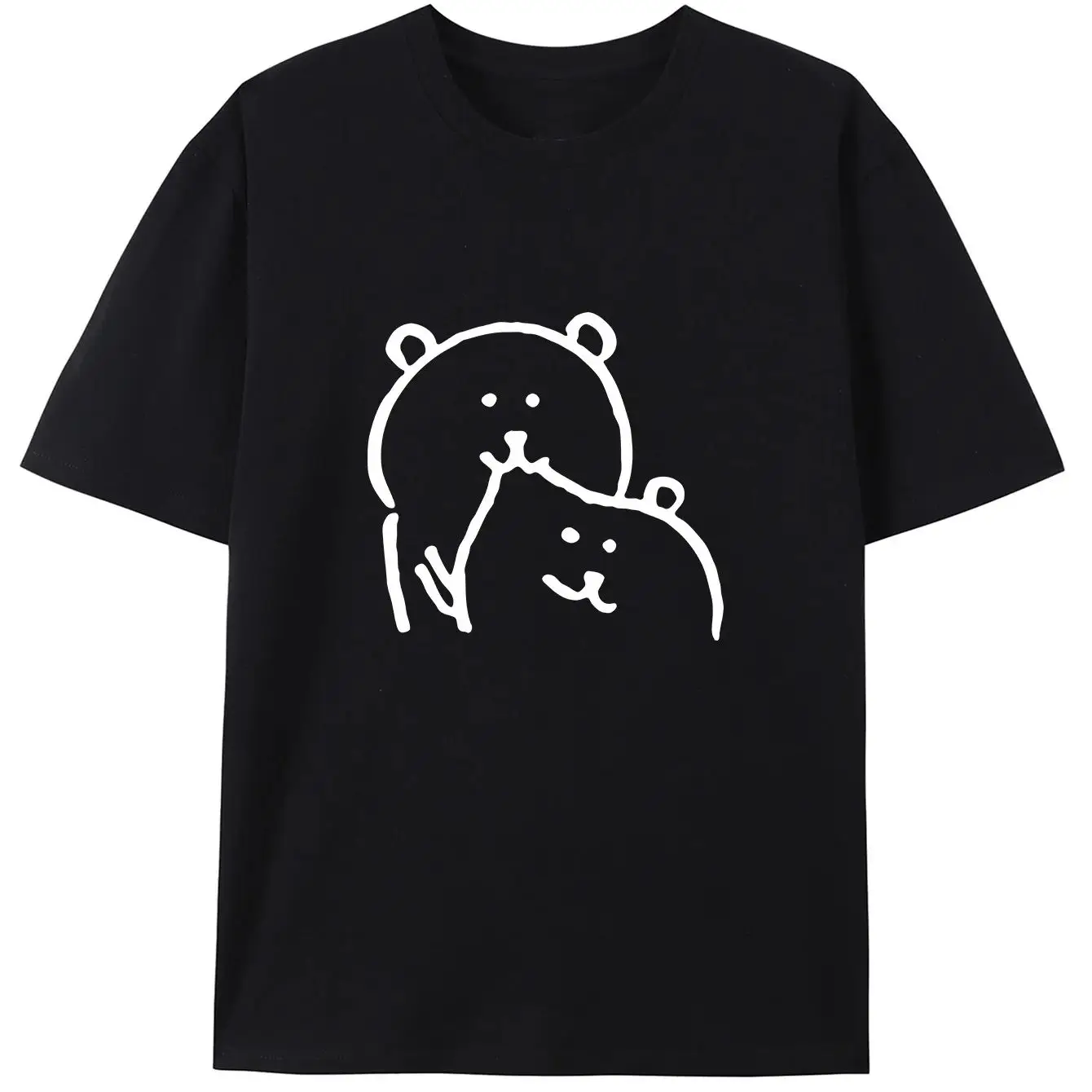 Self-Deprecating Bear Korean Casual Short Sleeve T-Shirt - Bright Red with Cartoon Bear Hug Pattern Fabric Beachwea aesthetic