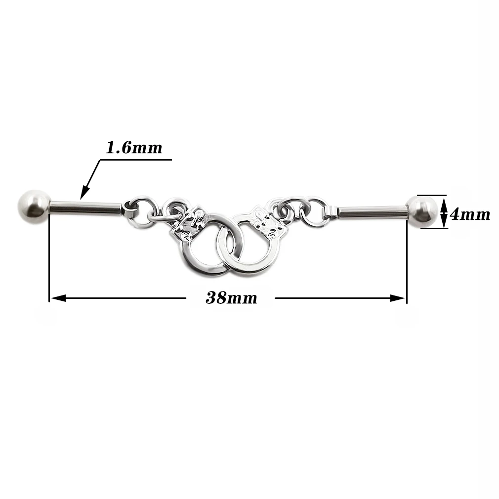 JHJT 14G Heart Industrial Piercing Surgical Steel Industrial Barbell Handcuffs Cat Star Cartilage Earring Body Jewelry