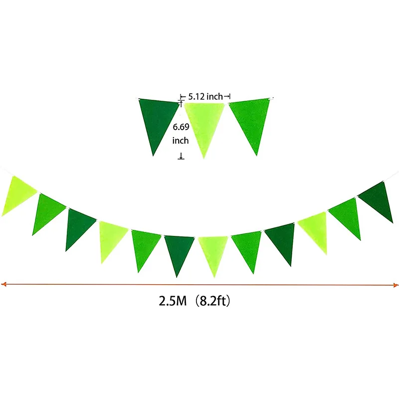 Groene Safari Jungle Verjaardag Tropisch Feest Vilt Gors Banner Driehoek Vlaggen Opknoping Stof Slinger Wimpel Tuindecoraties