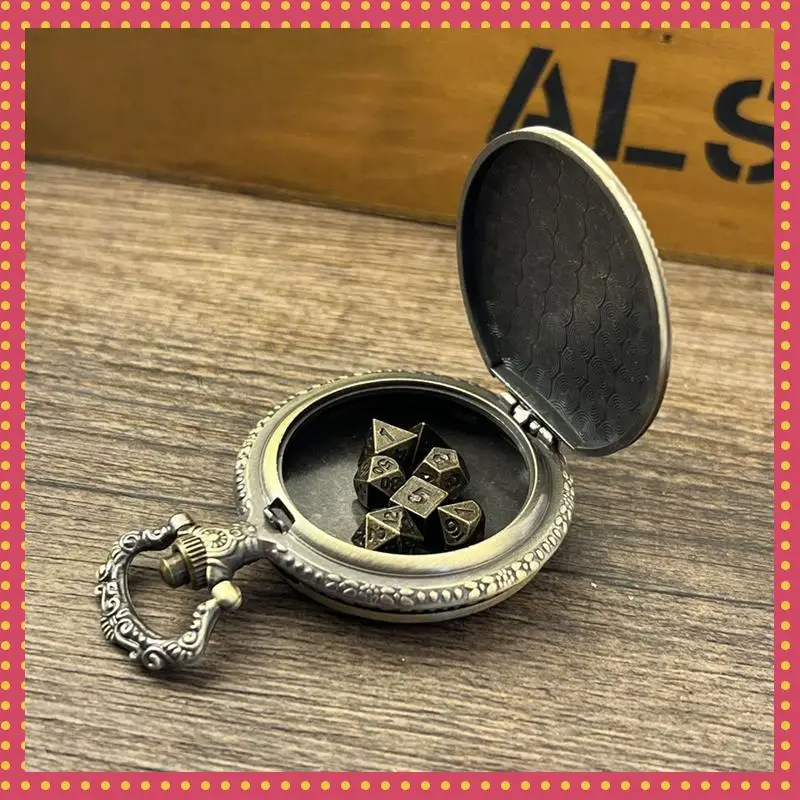 

B74A Pocket Watch And Mini Metal Multi-Sided Dice Set Board Game Cool Table Dice Pocket Watch Without Dial