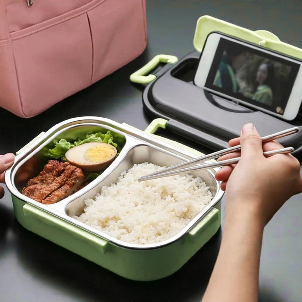 1Pc Stainless Steel Thermal Lunch Box With Cutlery 1L Insulated Food Container For Work School Travel