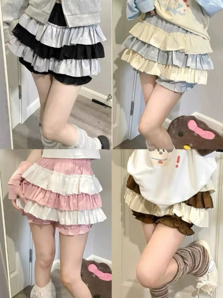 Dulce Lolita encaje calabaza pantalones cortos mujeres Casual lindo esponjoso pastel falda verano Y2k Harajuku moda Slim Fit Mini falda Chic nuevo