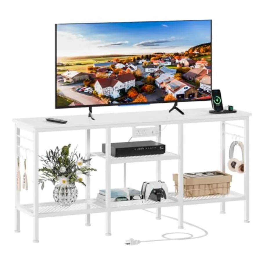 

TV Stand with Power Outlets Entertainment Center with Open Storage Shelves for TVs up to 55 Inch TV Media Console Tab