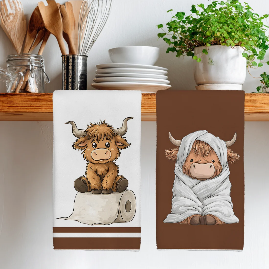 

2PCS Kitchen Towels Dish Cute Highland Cattle Kitchen Towels Dish Towel Dish Cloths for Kitchen Decor 40x60cm