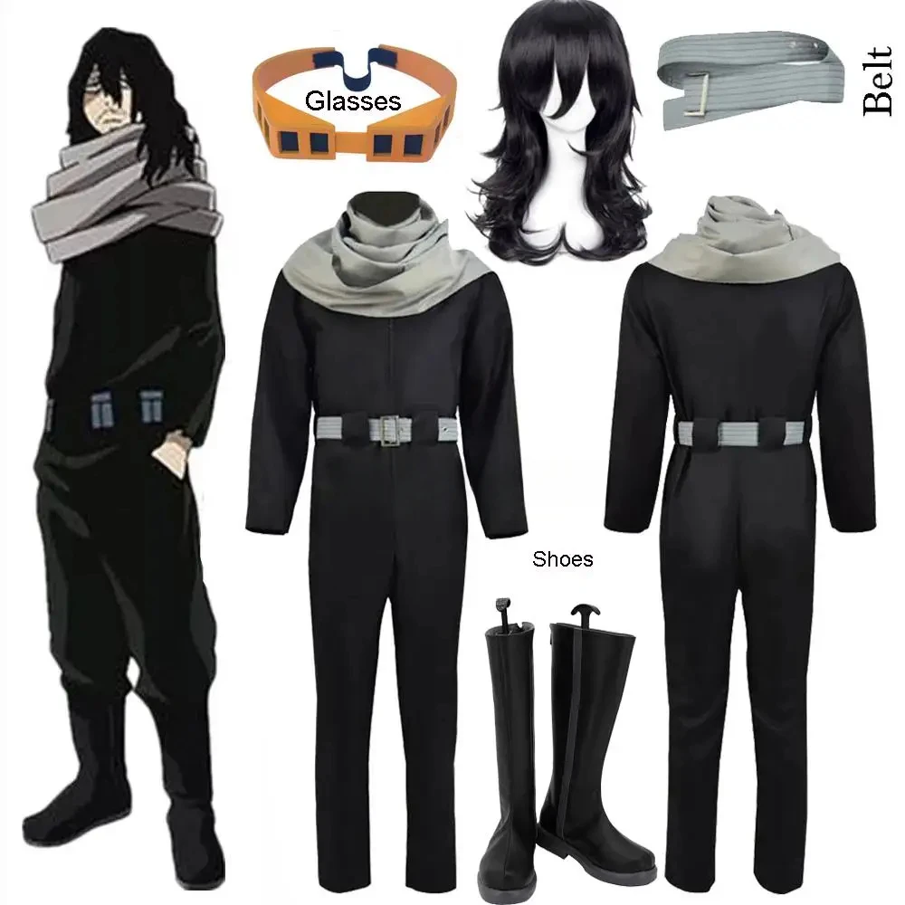 Anime My Hero Academia Aizawa krzyczy Cosplay kostiumy gumka na głowę okulary rekwizyty ubrania typu Cosplay mężczyźni Cartoon strój peruki buty