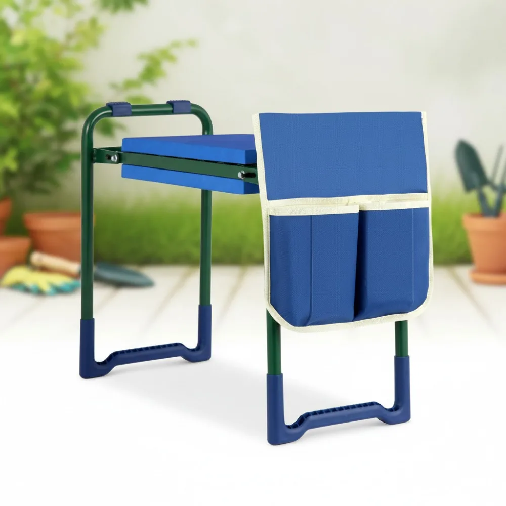 

Foldable Garden Kneeler Seat with Thick Cushion, Tool Pouch & Non-Slip Feet - Ideal for Seniors & Gardeners