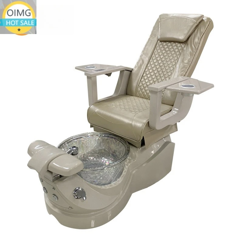 Hot Selling Pedicure Chair with Armrests Motor Remote Control White Ceramic Basin Gray Base Black Back