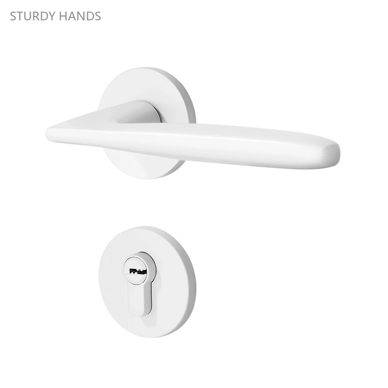 

1set of aluminum alloy white indoor silent door locks household minimalist and universal bedroom door handle locks Including key