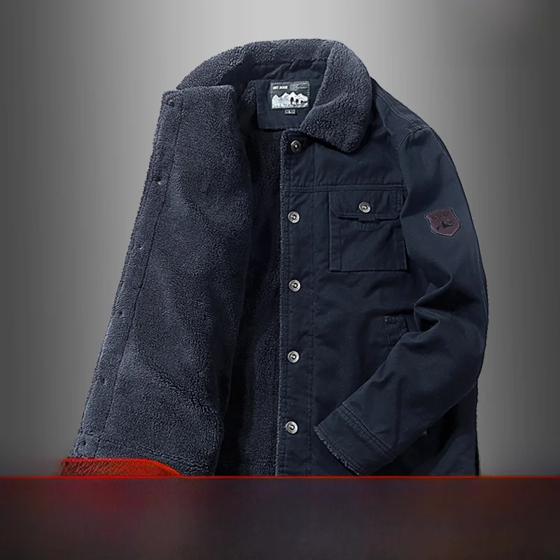 

Men's Fce Lined Thiened Cotton Jaet Autumn Winter Warm Casual Lamb Fur Collar Coat Button Closure Classic Sle Upperwear