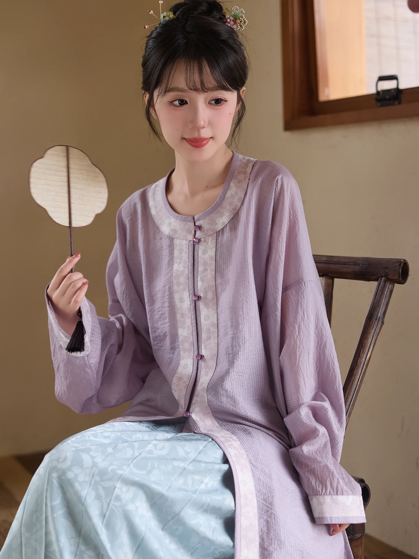 

Qiumu【Lingling Moon】Ming Wanli Long Shirt Spring Summer Hanfu Traditional Chinese Costume Pleated Skirt Women's Wear