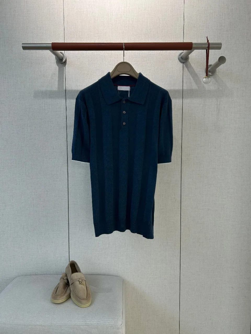 Mens Old Money Style Vertical Rib Stripe High Count Combed Knit Collar Short Sleeve Polo Shirt New Spring Summer