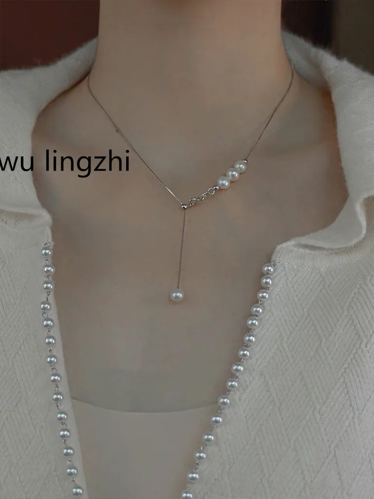 wu lingzhi Women Natural Pearls Necklace 925 Silver Necklaces Natural 5A Strong Light Pearls Neck Chain Adjustable Top Quality