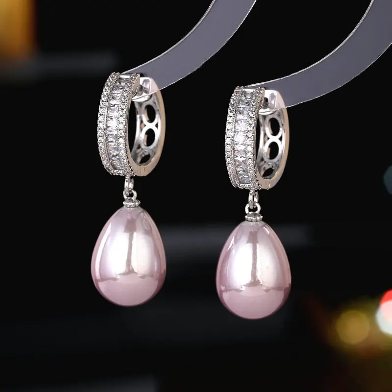 Light Luxury Minimalist High-End Micro Inlaid Zircon Water Drop Pearl Elegant Sweet Versatile Earrings Trendy