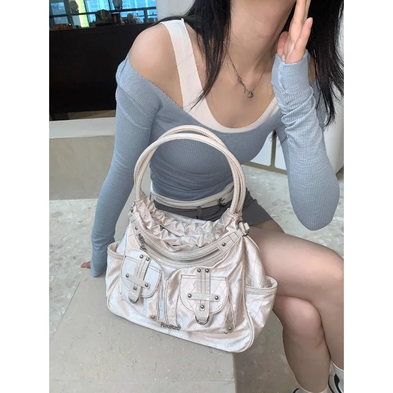 

2024 New Original Multi Pocket Y2k Spicy Girl Large Capacity Wrinkled Soft Shoulder Underarm Tote Bag for Women Crossbody Bags