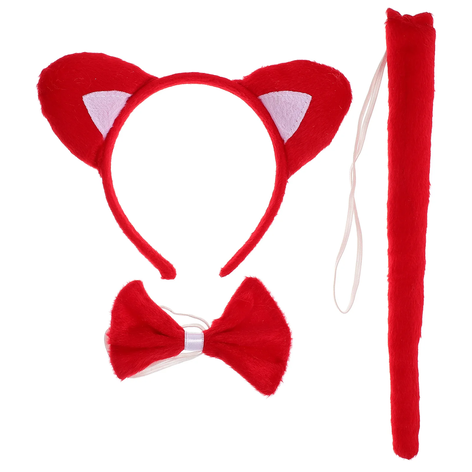 

Fox Ear Headb Tail Bow Set 3 Piece Red Animal Costume Prop Kids Halloween Cosplay Festival Accessories Soft Adjustable