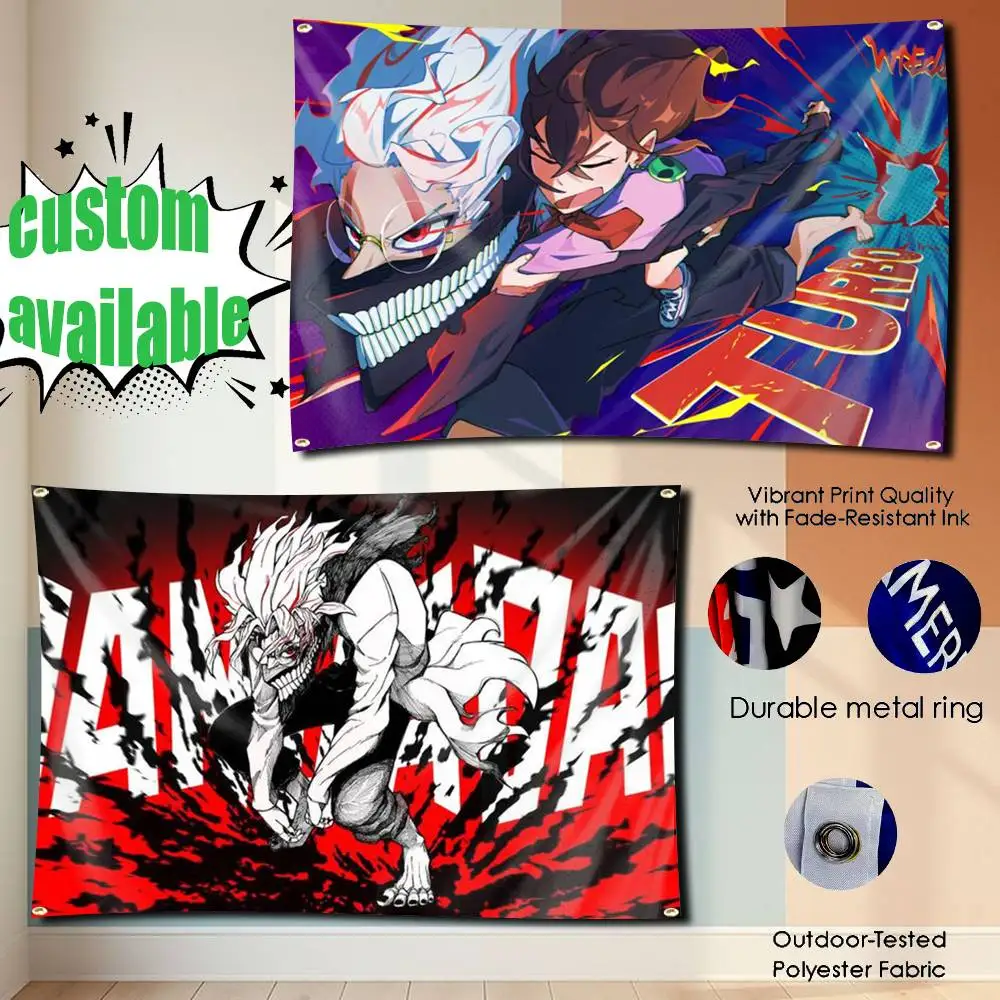 

DDD-Anime O-Okarun DandadanS Flag Tapestry Banner for Bedroom Living Room Outdoor Camping Custom Supported
