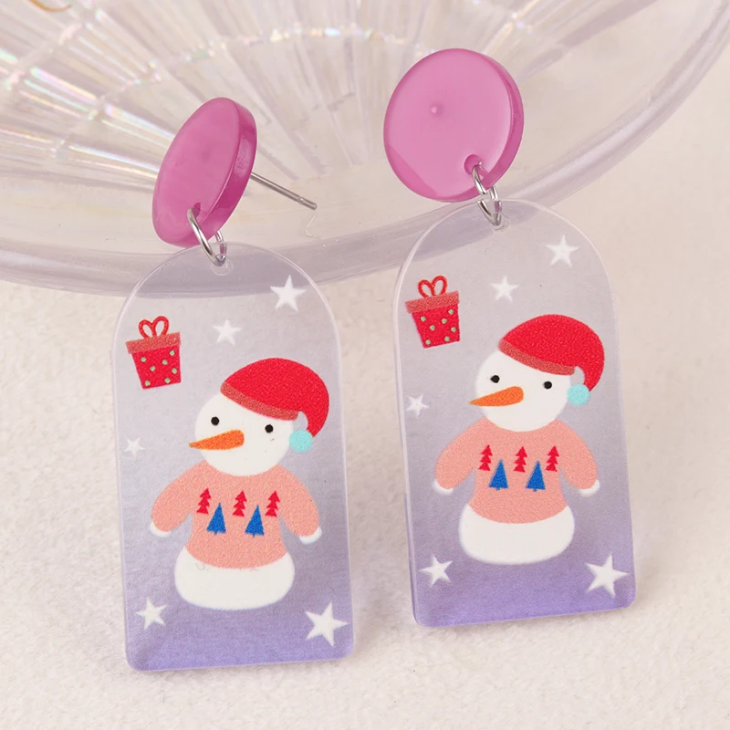 Cute Halloween Color Gradient Semi Transparent Dangle Earrings Cartoon Snowman Christmas Tree Pattern Trend Girls Jewelry Gifts