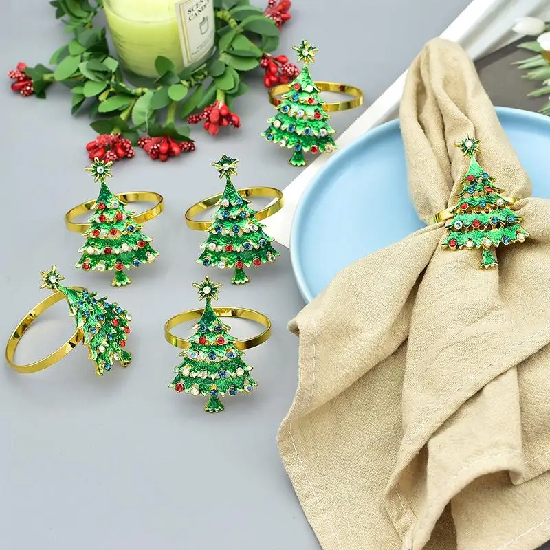 New Christmas Napkin Rings 2025 Xmas Tree Home Table Decor New Year Party Supplies
