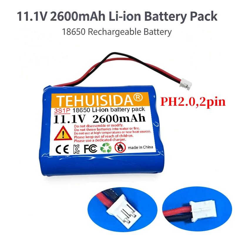 High Quality 11.1V 2600mAh 3S1P 100% New 18650 Lithium-ion Battery Pack With PH Plug For Backup Power Ups CCTV Camerar, Etc