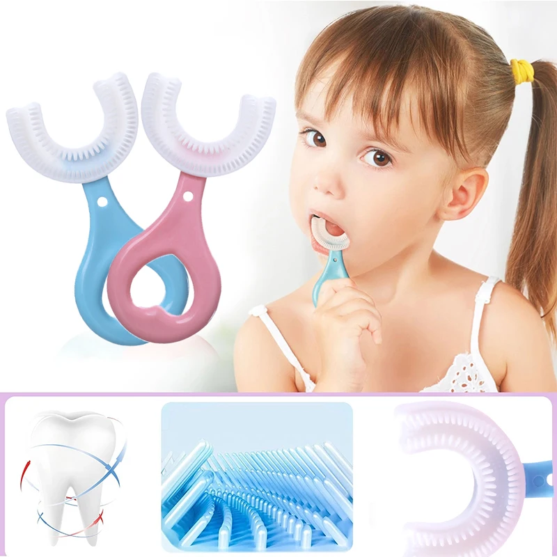 Spazzolino da denti per bambini bambini spazzolino da denti per bambini a forma di U a 360 gradi massaggiagengive spazzola per bambini in Silicone morbido denti per bambini pulizia per l'igiene orale