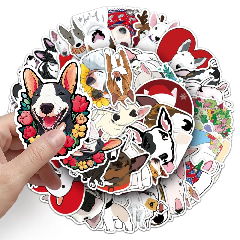 10/50pcs Kawaii White Bull Terrier Dog Funny Animal Meme Stickers Cute Decals Decor DIY Skateboard Scrapbook Laptop Car Kids Toy