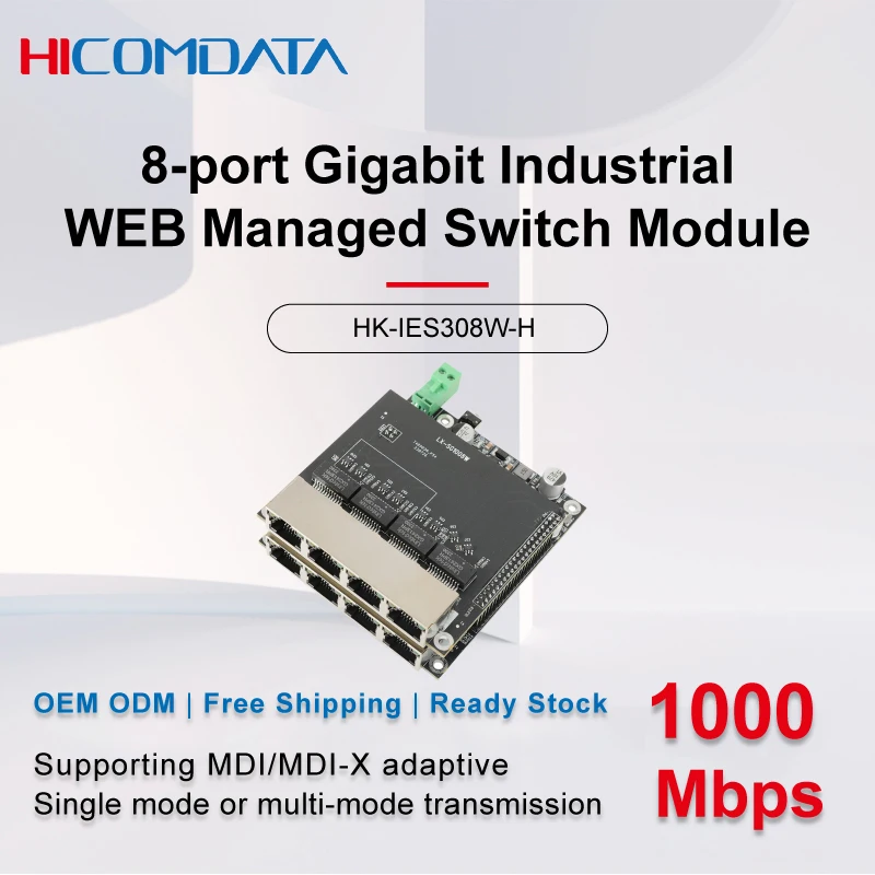

Industrial 8-port Gigabit managed switch module supports VALN isolation, aggregation, WAN expansion, and anti-ring network.