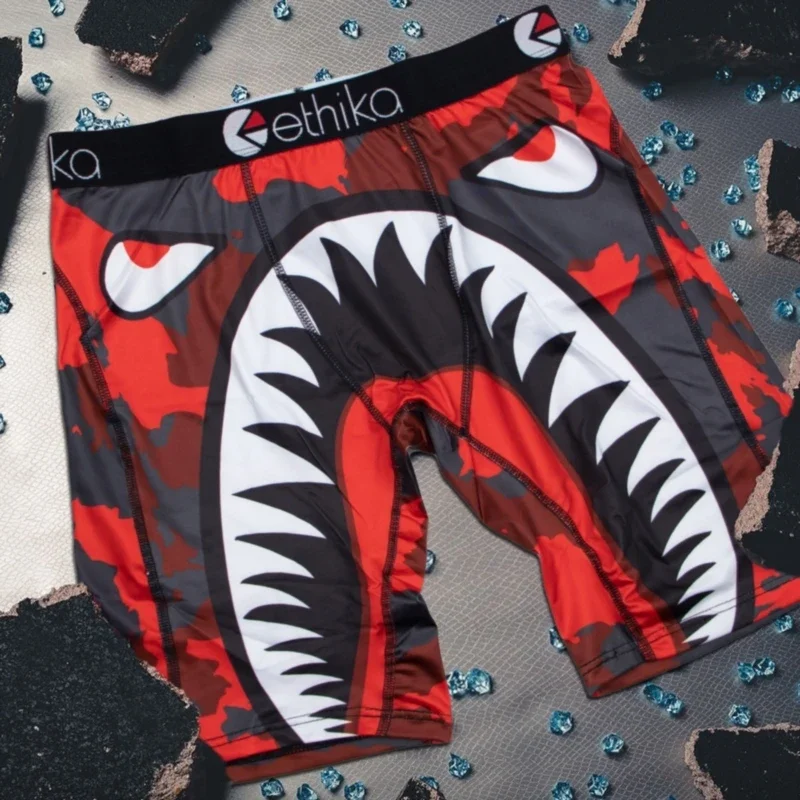 

ETHIKA 1Pcs Men Underwear Boxers Breathable Mesh Crotch Man Underpants Mens Panties Plus Size 3XL Printed Men's Swimming Boxers