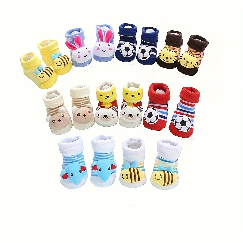 

Нескользящие детские носки 0-12 месяцев, с мультяшным рисунком животных, противоскользящие носки для ползания