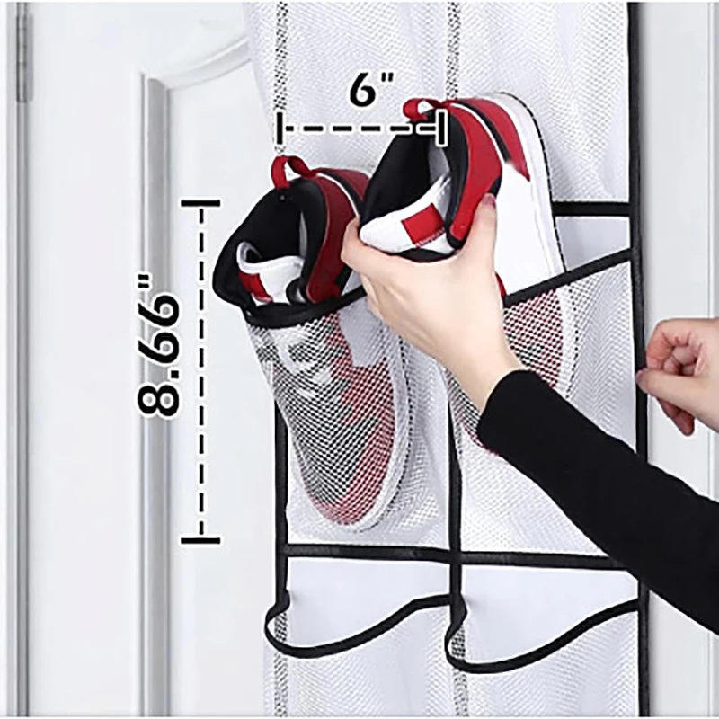 12 Mesh Pockets Wall Storage Bag Clear View Pocket Hanging Shoe Organizer Rack Behind Doors With 2 Metal Hooks Rack Bag