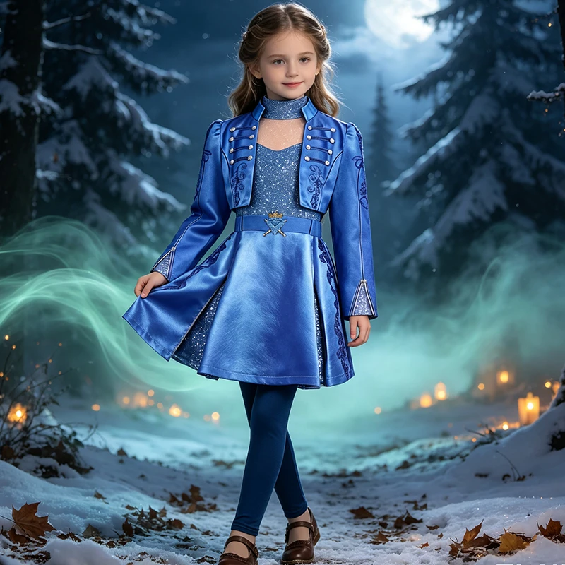 Children The Rise of Red Cosplay Outfit Girls Blue Uniform Jacket Skirt Leggings Set Carnival Birthday Halloween Performance Set