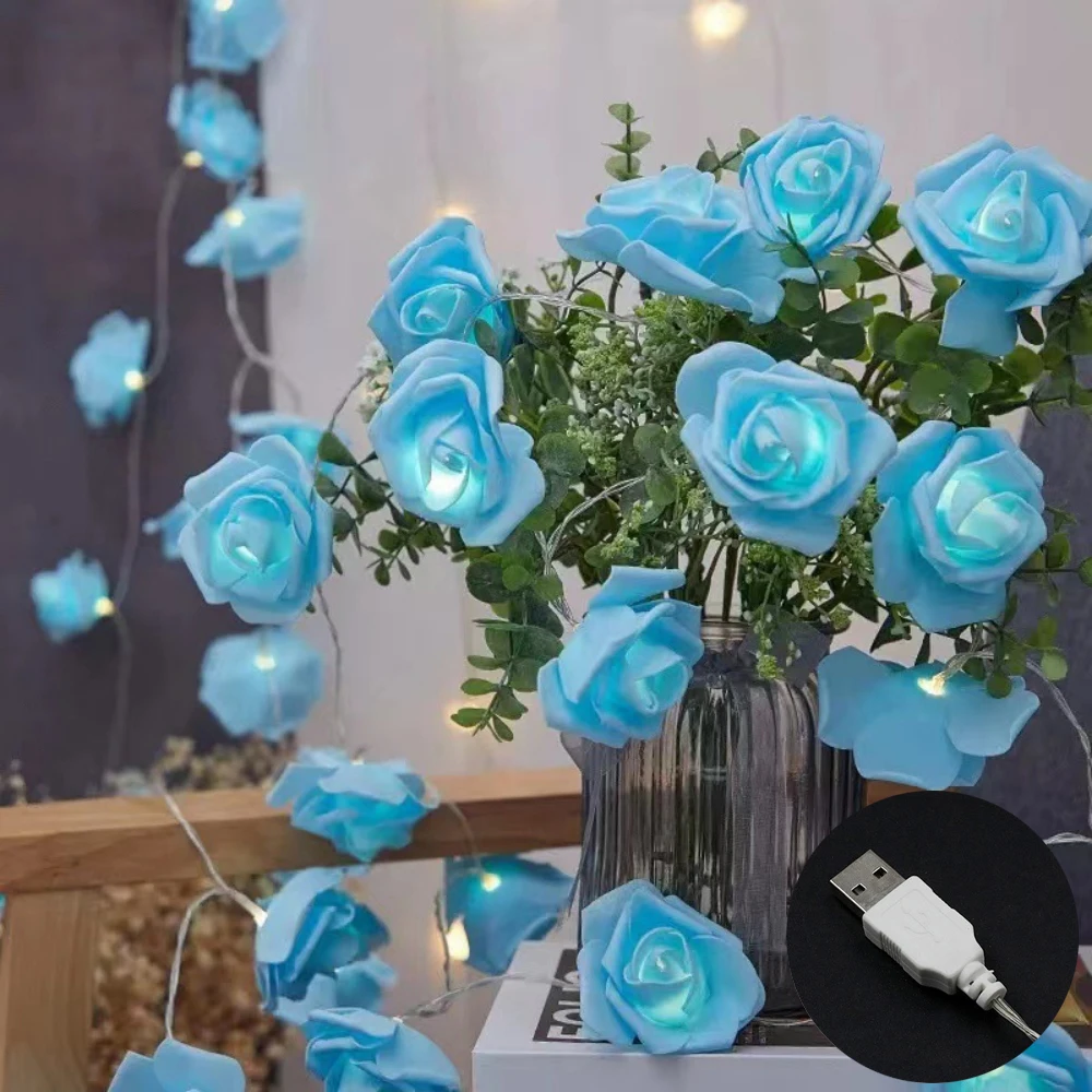 سلسلة أضواء LED على شكل زهرة وردية وردية تعمل ببطارية USB 1.5 متر 3m 6m لعيد الحب وحفلات الزفاف وغرفة النوم وعيد الميلاد