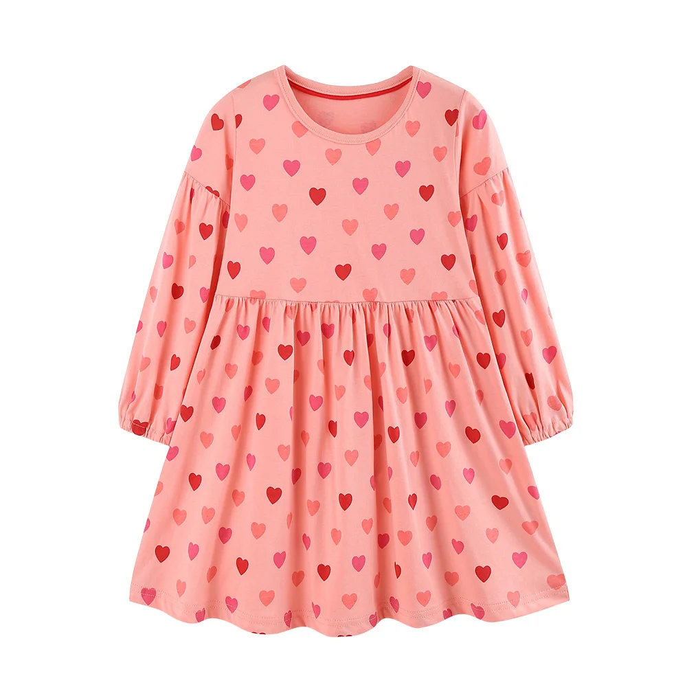 Jumping Meters 2-7T 2026 New Design All Printed Hearts Girls Dresses Long Sleeve Autumn Spring Baby Clothing Toddler Costume