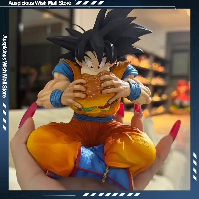 Figura de Son Goku de Dragon Ball, JT Statue, Comiendo un Hamburguesa, en Pose Sentada, Estatua de PVC, Decoración de Escritorio, Regalo Coleccionable para Fanáticos Adultos
