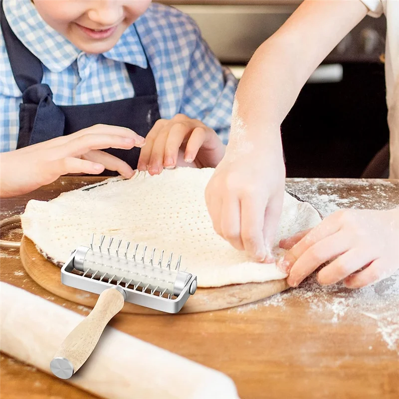 Pastry Roller พร้อม Spikes สแตนเลสเครื่องมือพิซซ่าโฮมเมด,ป้องกันแป้งจากการตุ่ม,อุปกรณ์ทําพิซซ่า