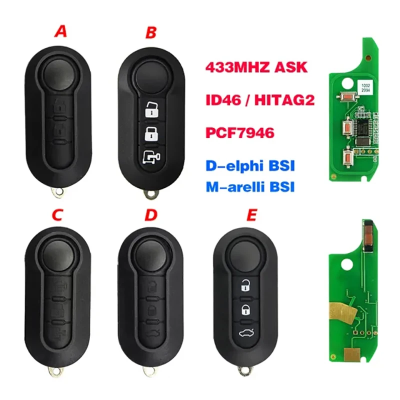 Remote Key For Fiat MPV Bravo 500 Doblo Qubo Grande Punto Dodge Ram 433.92Mhz ID46 Chip Delphi Marelli BSI System LTQF12AM433TX