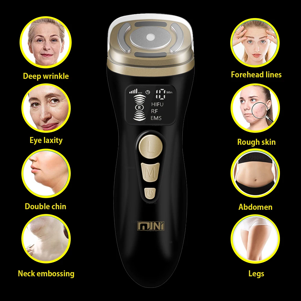 HIFU2.0 Black Mini HIFU Machine Ultrasound RF EMS Microcurrent Sagging Lifting Firming Tightening Skin Care