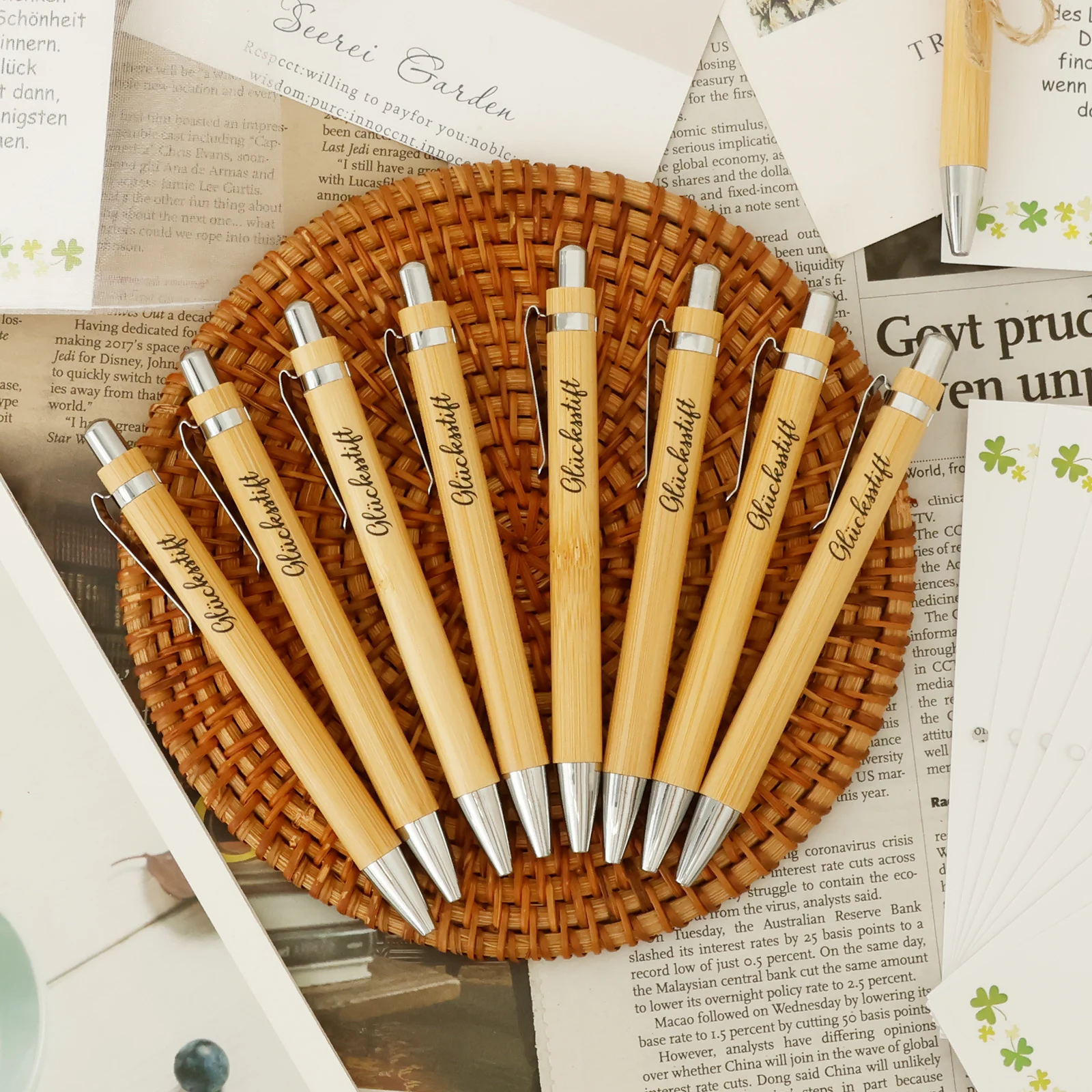 

24 Sets Employee Appreciation Pen Bamboo Thank You Pen with Hemp Rope 24 Paper Card and 24 Clear Gauze Bag for Coworker Staff