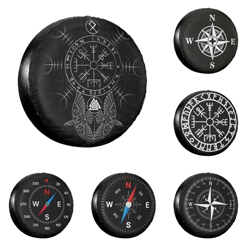 Viking Symbol Of Norse Mythology Spare Tire Cover for Jeep Mitsubishi Pajero Compass Valhalla Car Wheel Covers 14